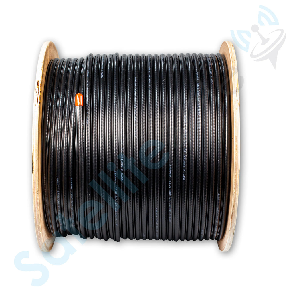RG6 Trishield 77% Coaxial Cable with Messenger Wire PVC Black 1000 feet F534447