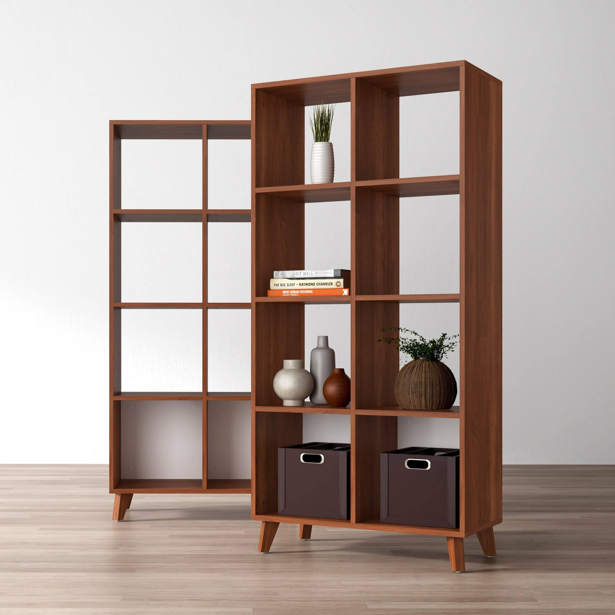 Teak Modern Cube Bookcase with Real Wood Feet O27601