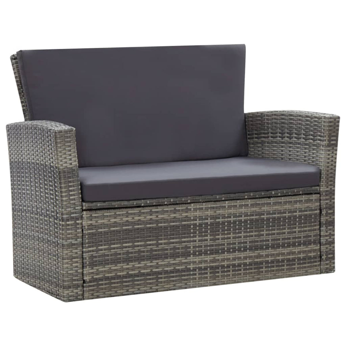 Gray Poly Rattan Patio Lounge Set with Table, Bench and 2 Chairs S9658