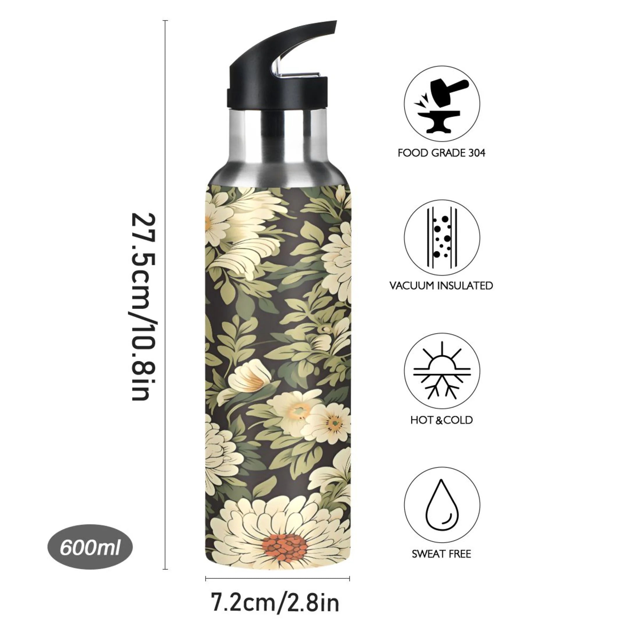 Stainless Steel Insulated Water Bottle with Straw Lid F4961