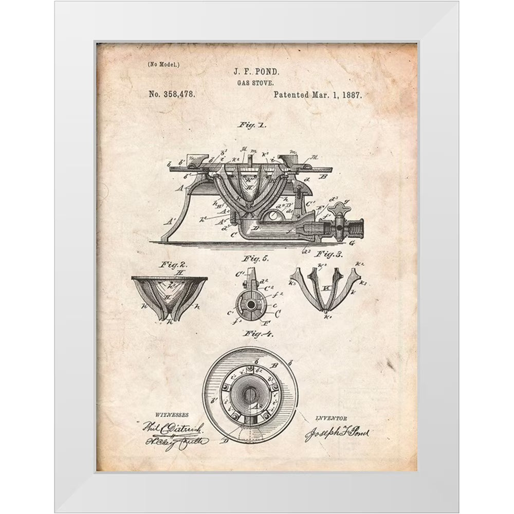Vintage Parchment Gas Stove Range 1887 Patent Poster M777219