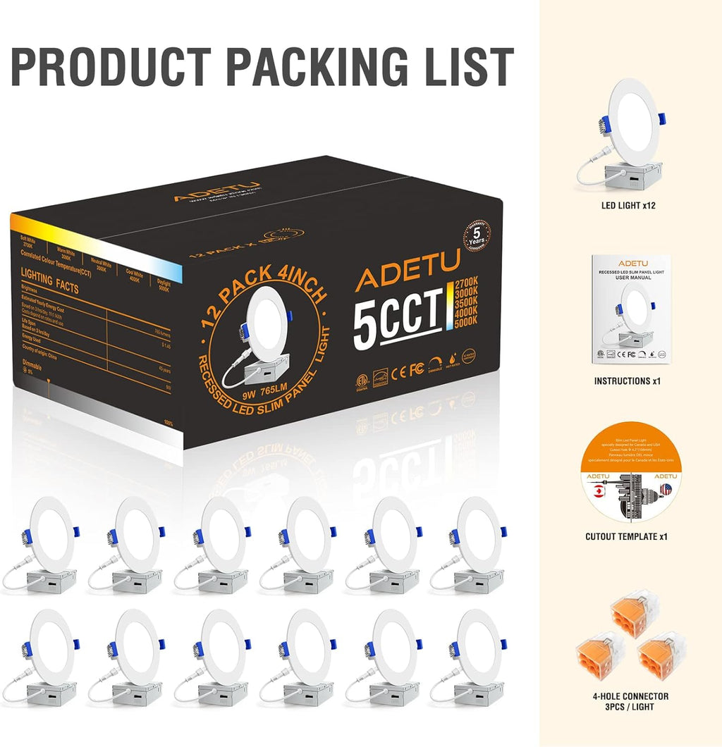 12 Pack 4 Inch 5CCT Dimmable LED Recessed Light with Junction Box L672