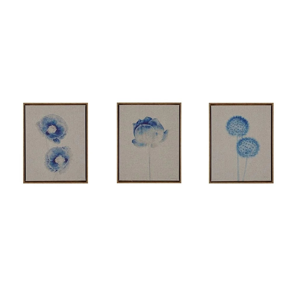 Blue Print Botanicals 3-Piece Framed Canvas Wall Art Set E7815