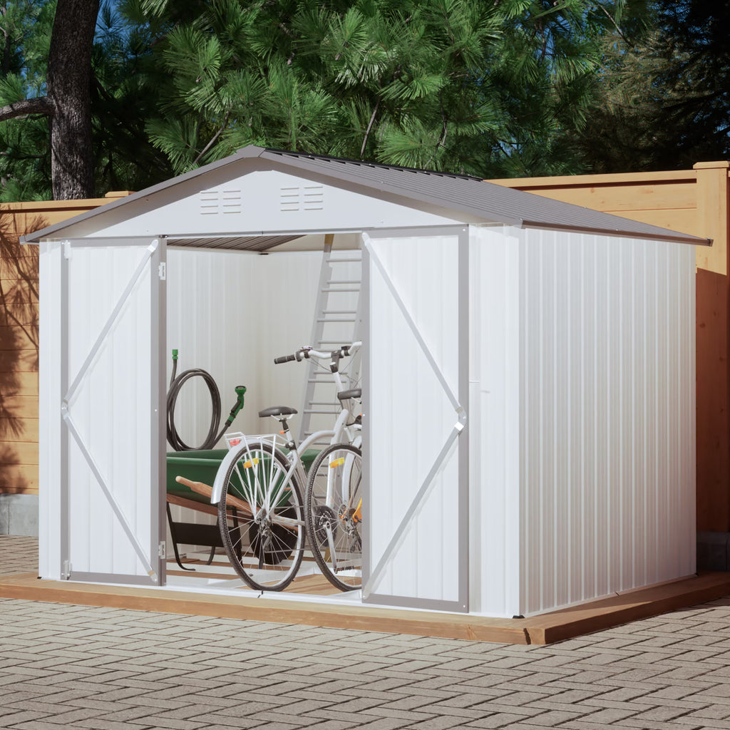 White Metal Garden Shed with Hinged Door Lockable Q2218