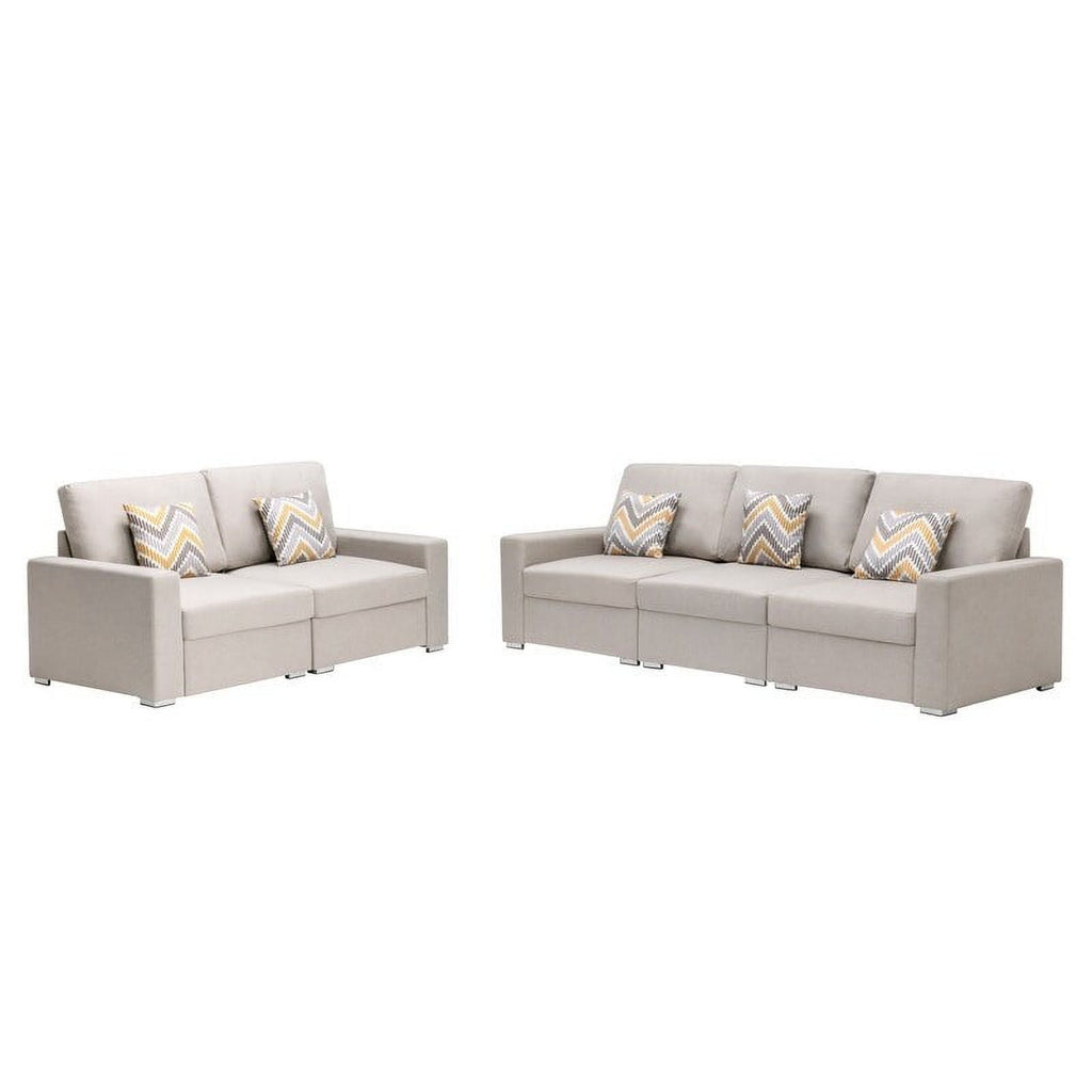 Grey Linen Fabric Sofa and Loveseat Set with Pillows P924
