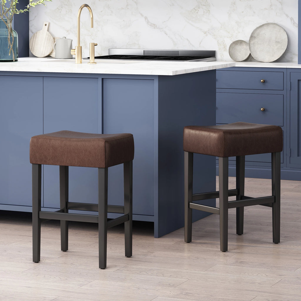 Brown Leather Counterstools (Set of 2) Y197921