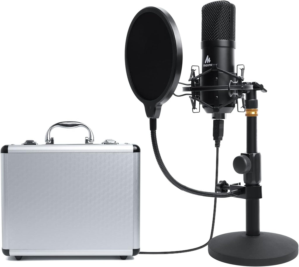 USB Microphone Kit 192KHZ/24BIT with Aluminum Organizer Storage Case, Cardioid Mic, Pack of 2 K5625