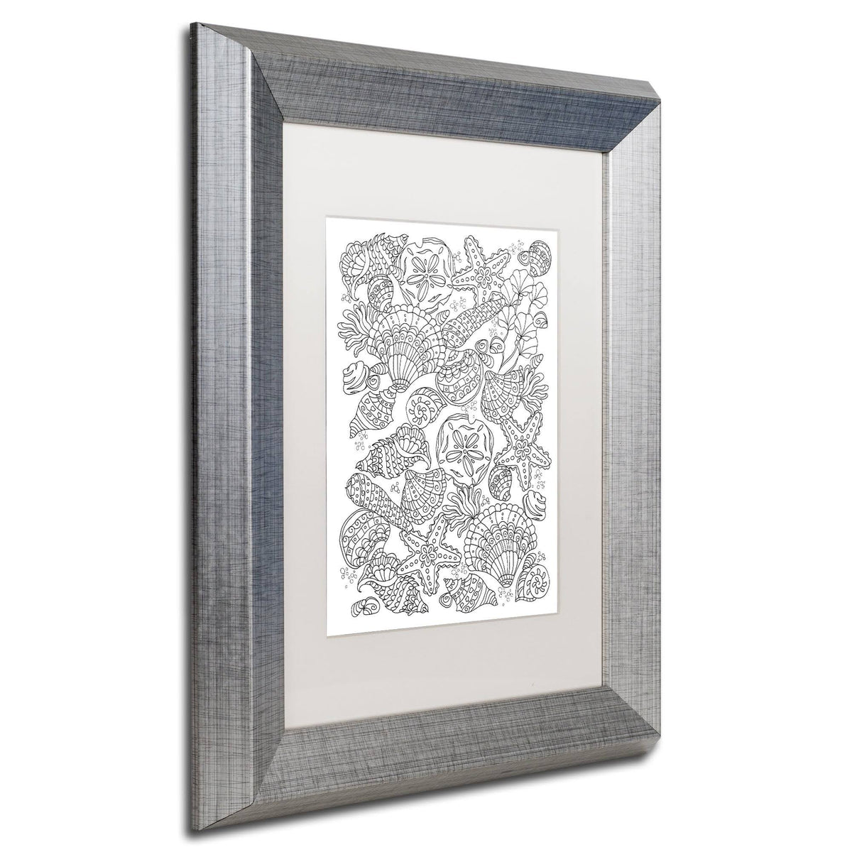 Nautical Shells White Matte Silver Frame 16x20-Inch W414