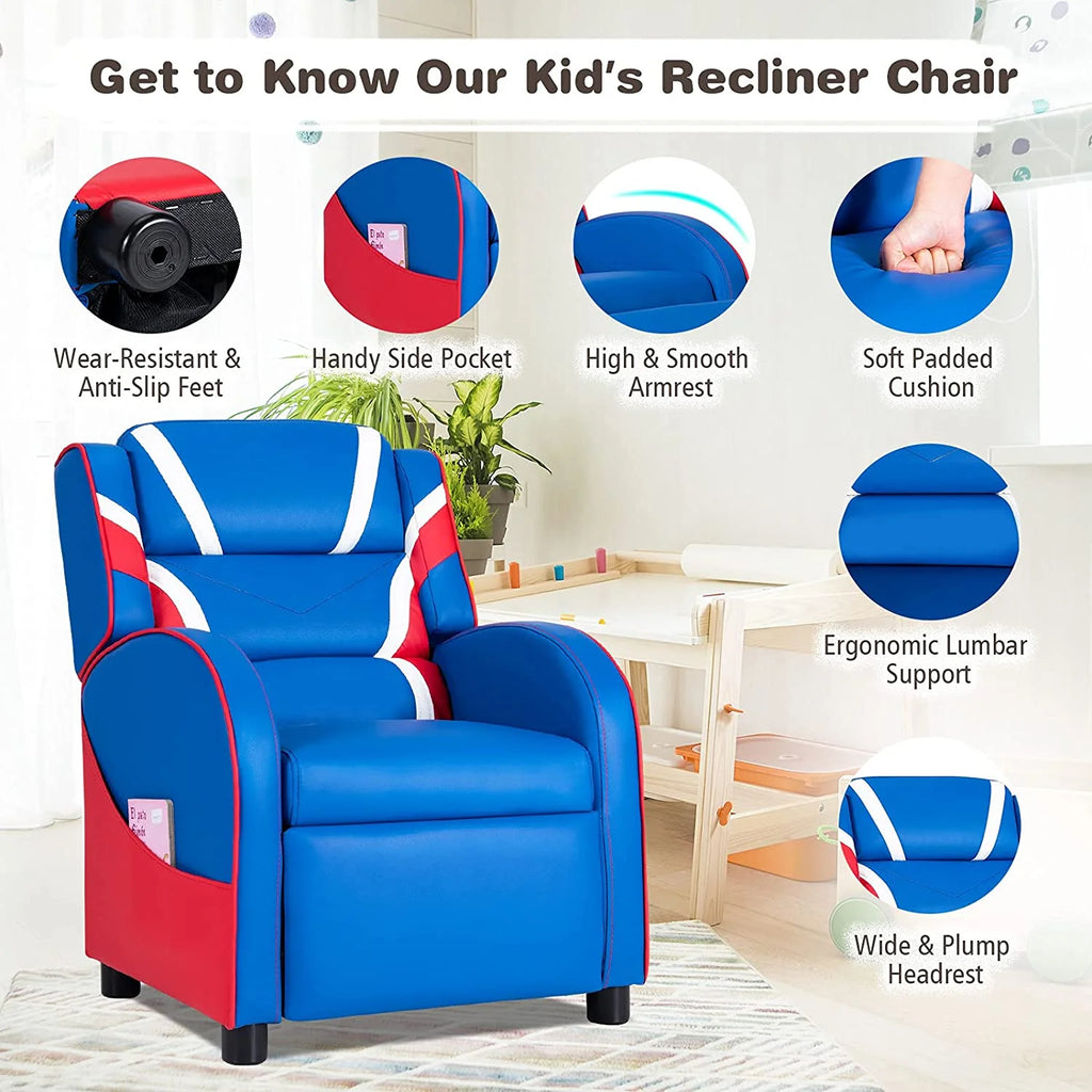 Blue Ergonomic Leather Recliner Chair with Footrest L47564