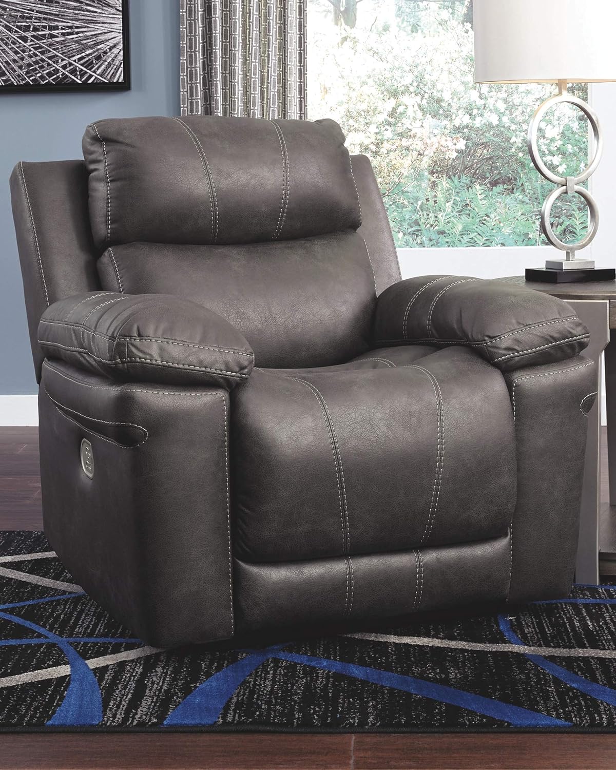 Faux Leather Power Recliner with Adjustable Headrest, Gray X8253