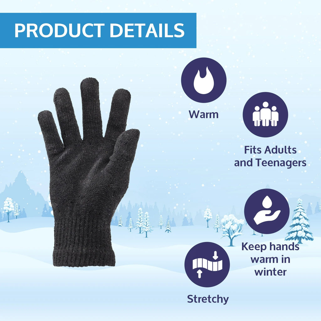 Glove Scarf Beanie Winter Set Solid Black Set of 3 H290
