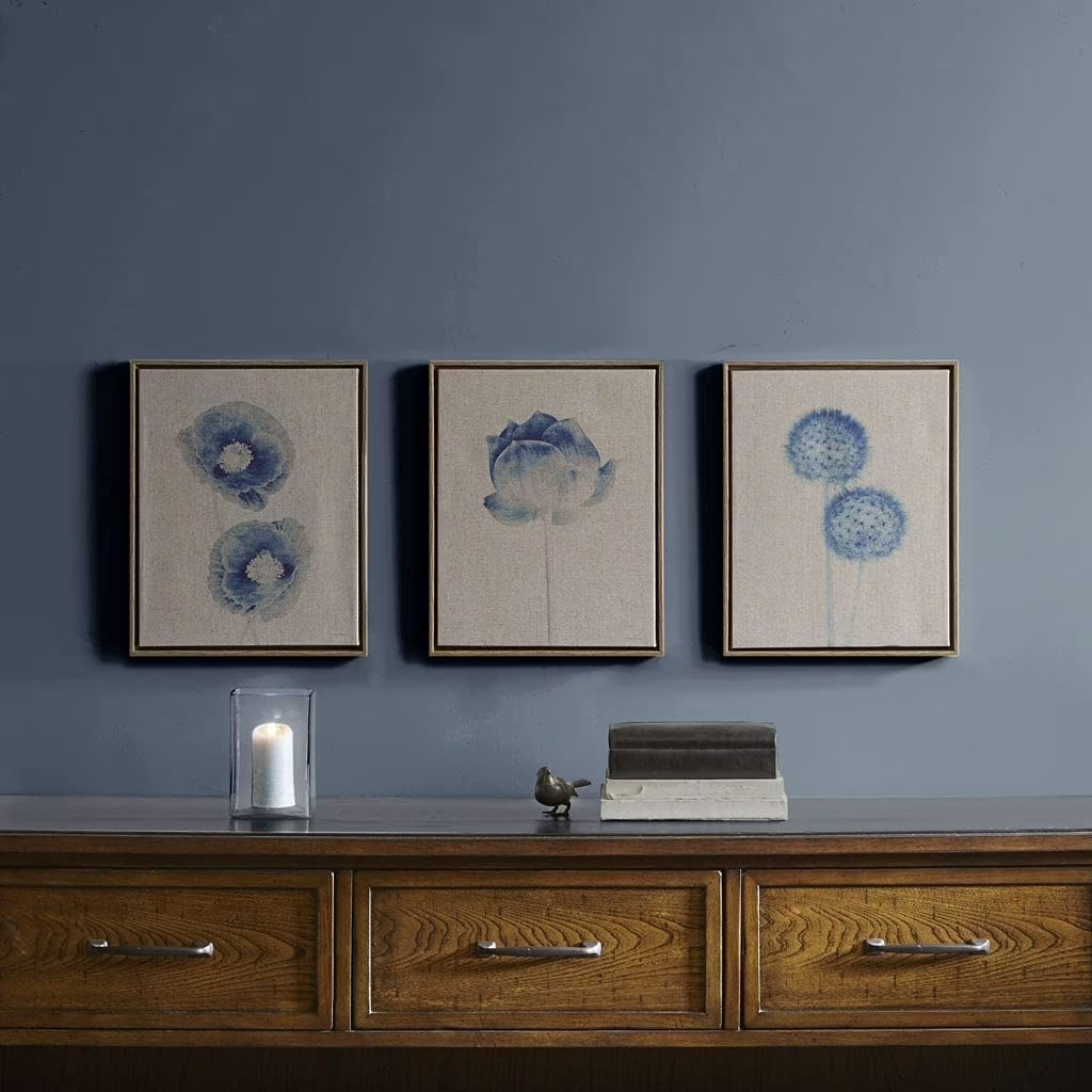 Blue Print Botanicals 3-Piece Framed Canvas Wall Art Set E7815