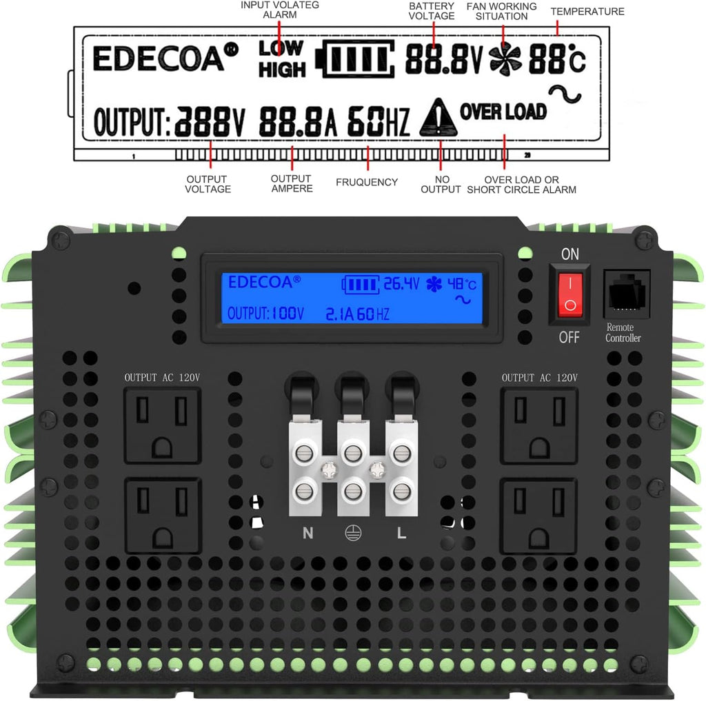 3500 Watt 24V Pure Sine Wave Power Inverter DC 24V to 120V 110V AC with LCD AC Terminal Block B337224