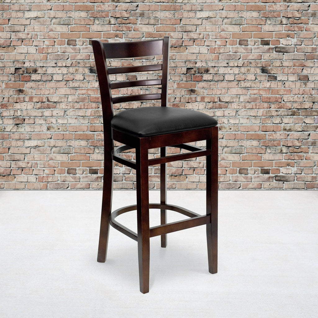 Walnut Wood Vertical Slat Back Wooden Barstool C839