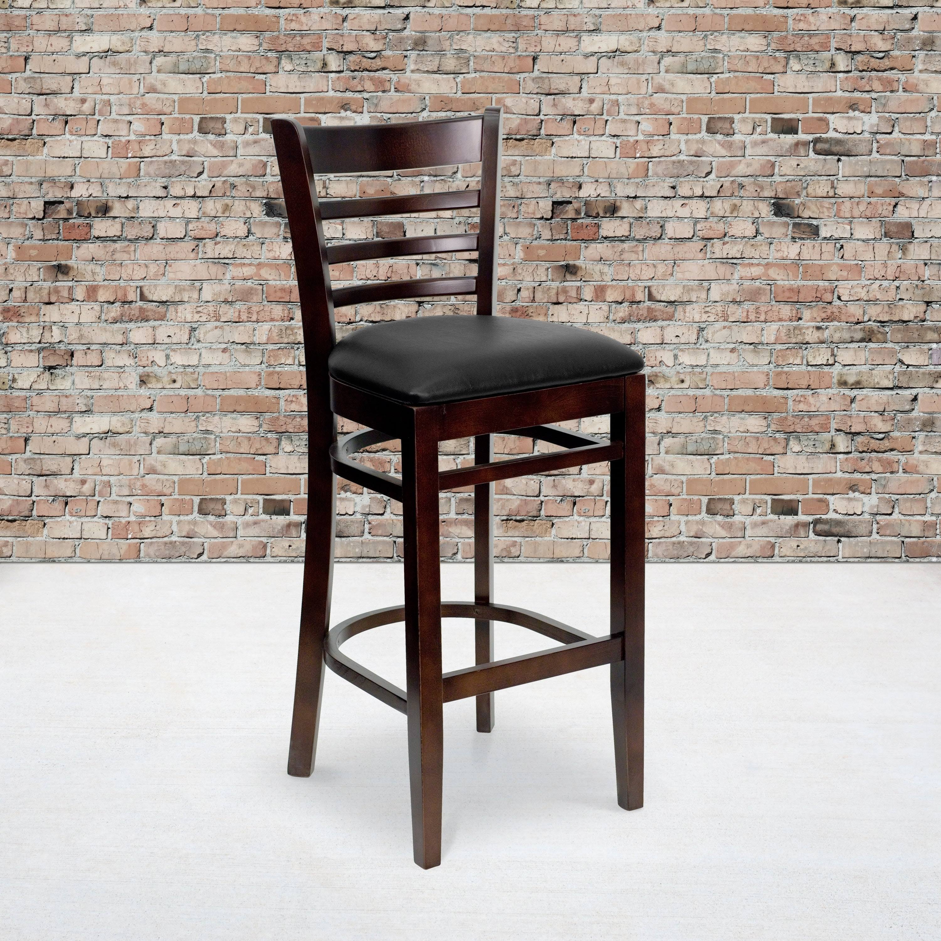 Walnut Wood Vertical Slat Back Wooden Barstool C839
