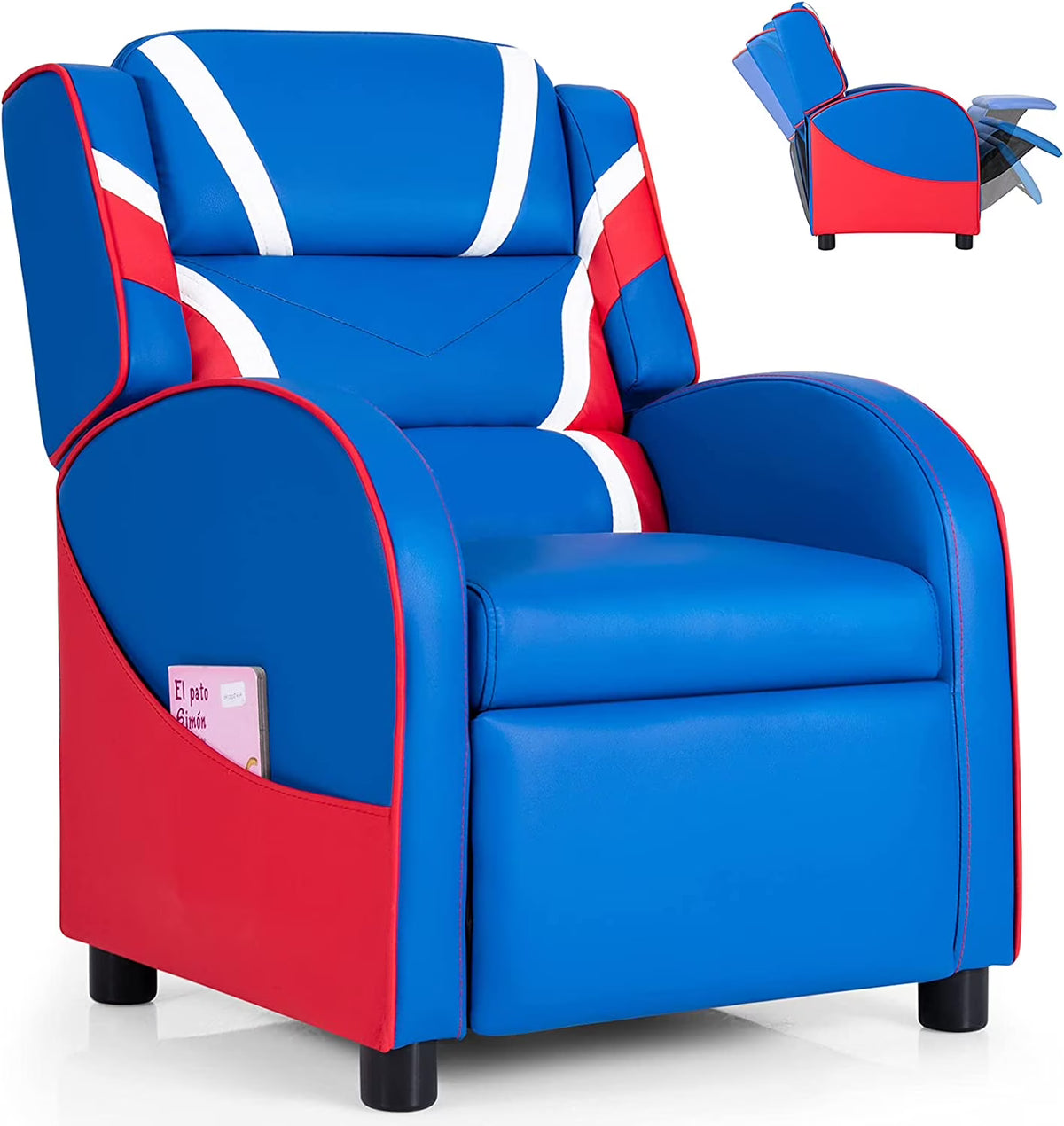 Blue Ergonomic Leather Recliner Chair with Footrest L47564