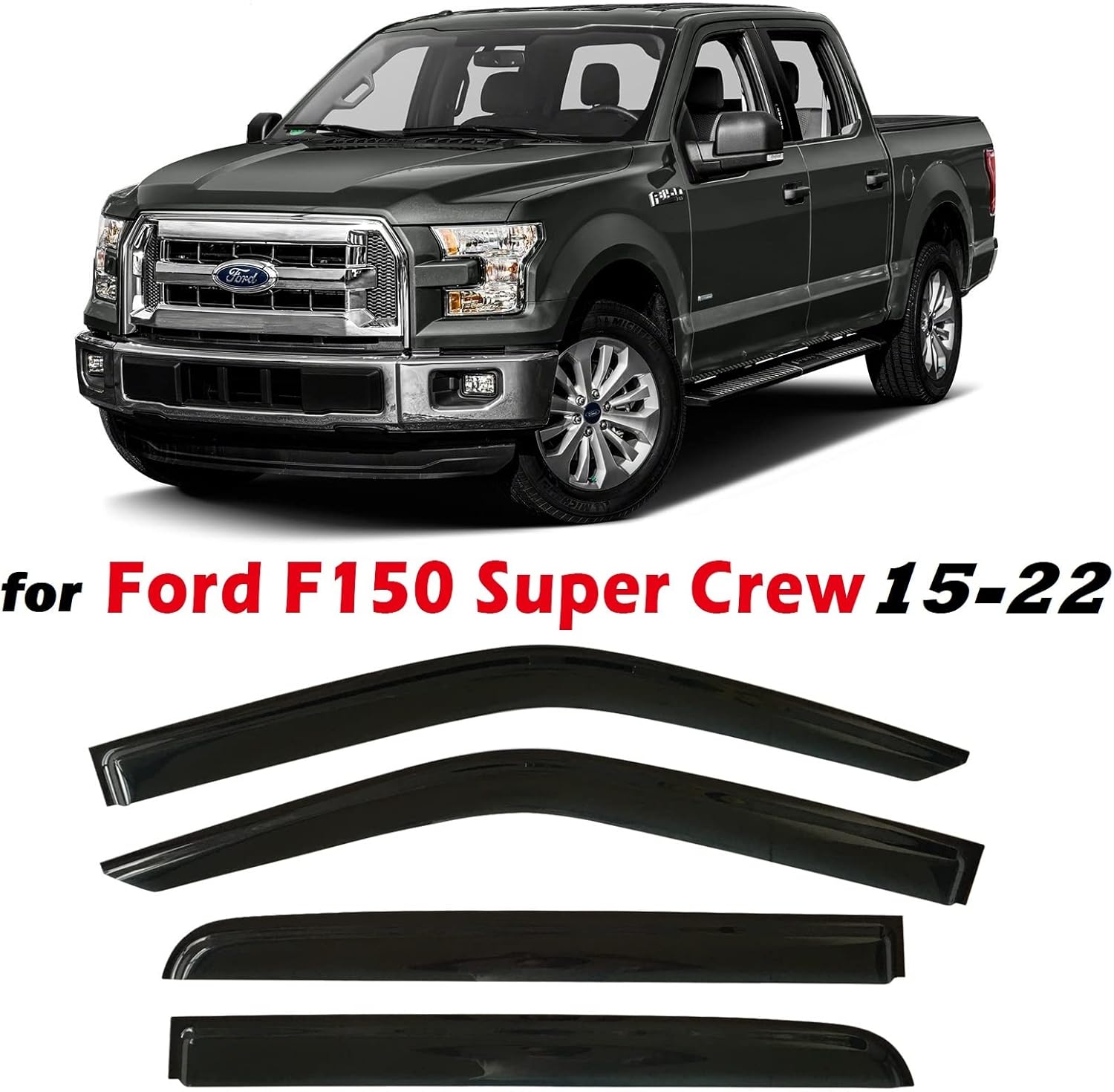 Dark Tinted Tape-On Side Window Vent Visor Deflectors Rain Guards Pack of 2 O59744