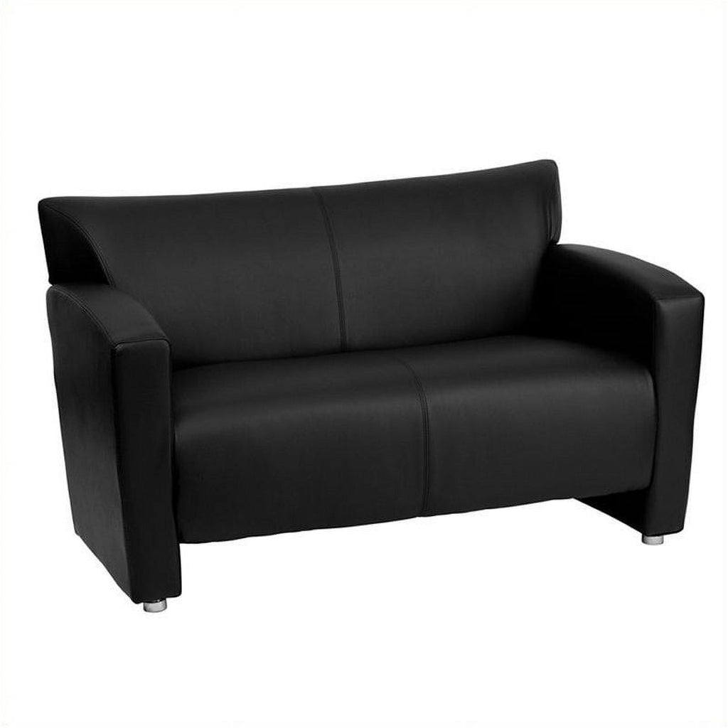 Modern LeatherSoft Flared Arms Love Seat in Black P2891