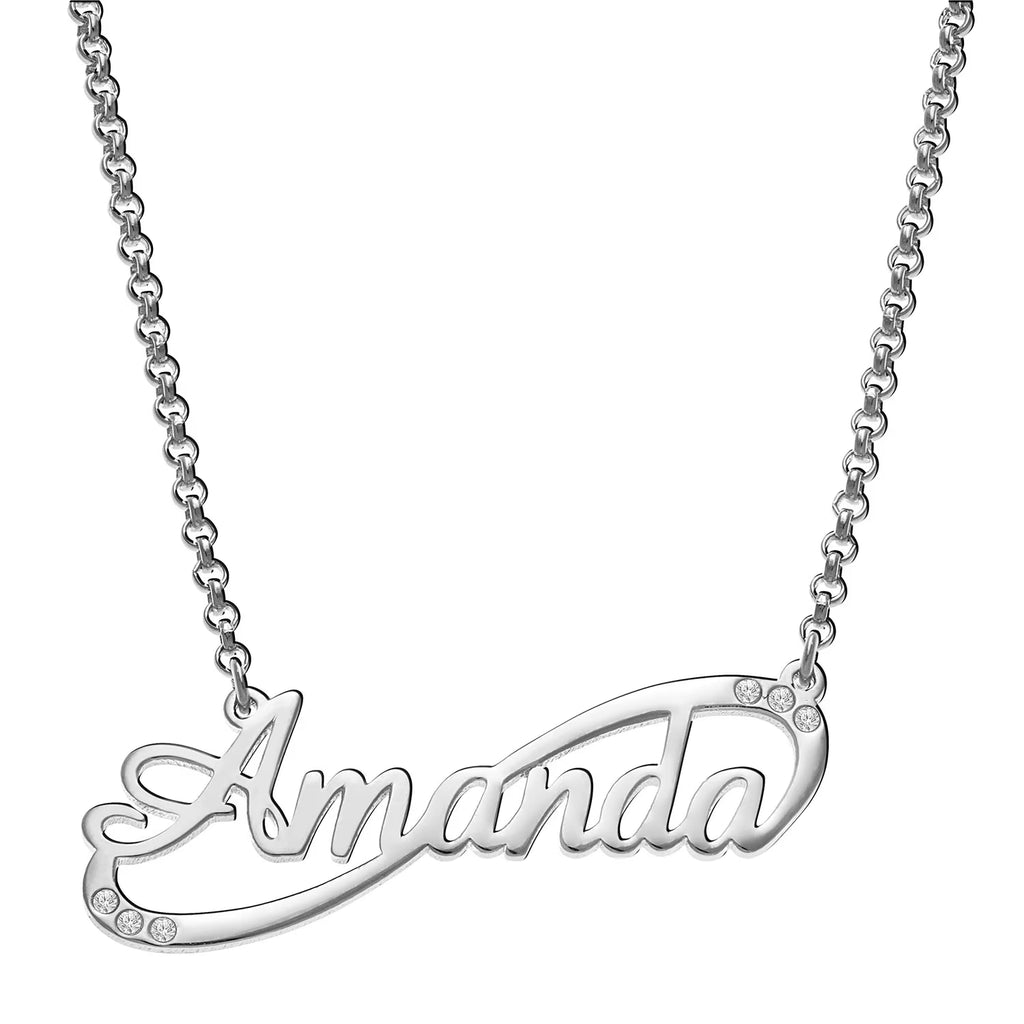 Sterling Silver Script Nameplate Infinity Necklace with Diamond Accent E949805