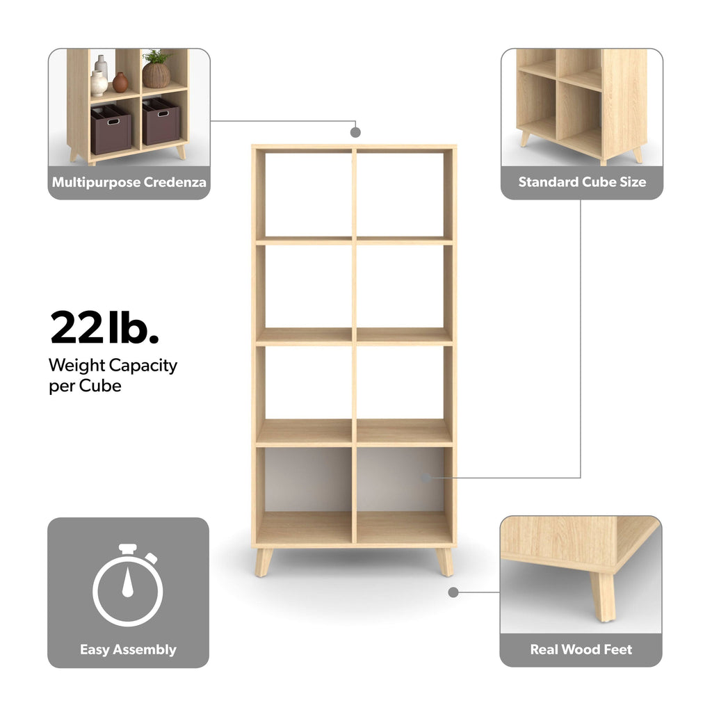 Teak Modern Cube Bookcase with Real Wood Feet O27601