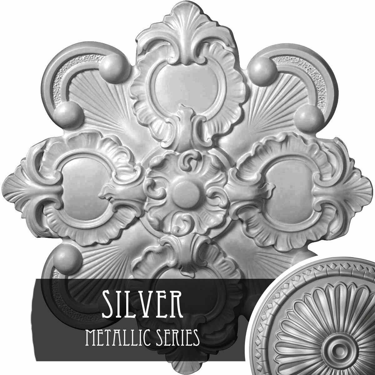 18 1/8x22OD x 1 1/4x22P Hand-Painted Silver Ceiling Medallion Y2475