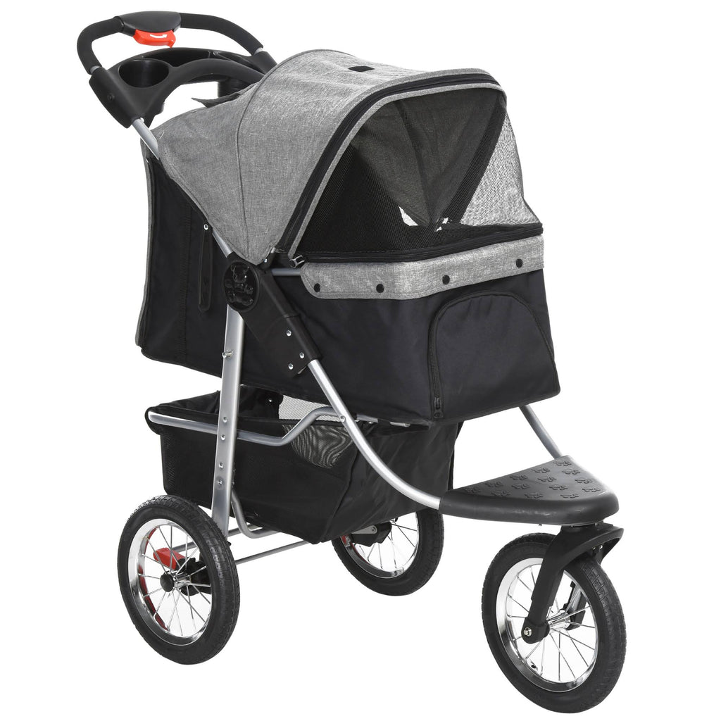 Grey Folding Pet Stroller with Adjustable Canopy R4868
