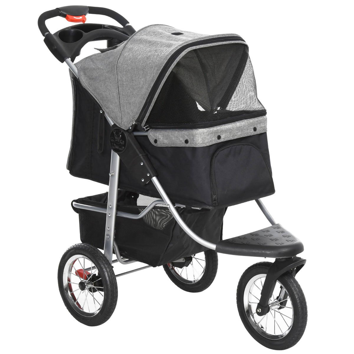 Grey Folding Pet Stroller with Adjustable Canopy R4868
