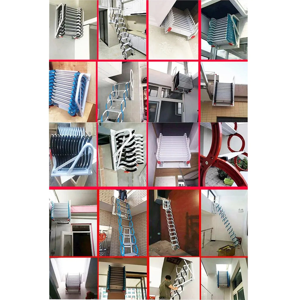 Black-White Al-mg Alloy Wall Mounted Folding Attic Ladder Y289