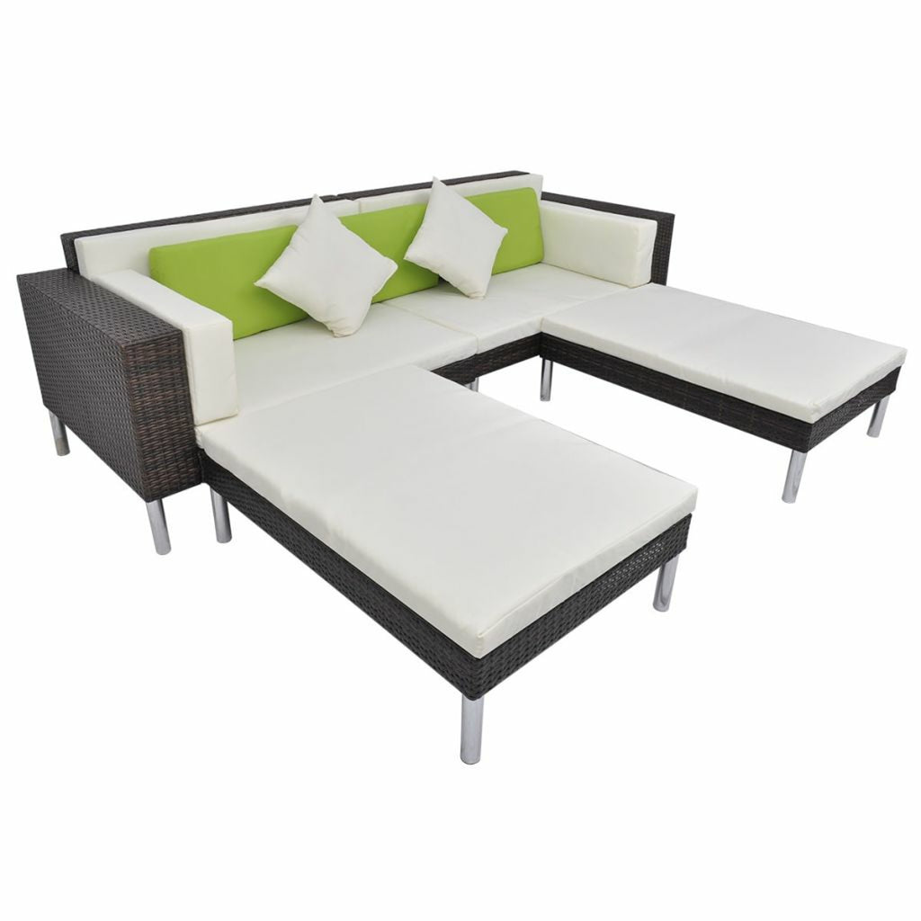 4 Piece Outdoor Conversation Set Brown Poly Rattan Sectional Sofa Set F3595