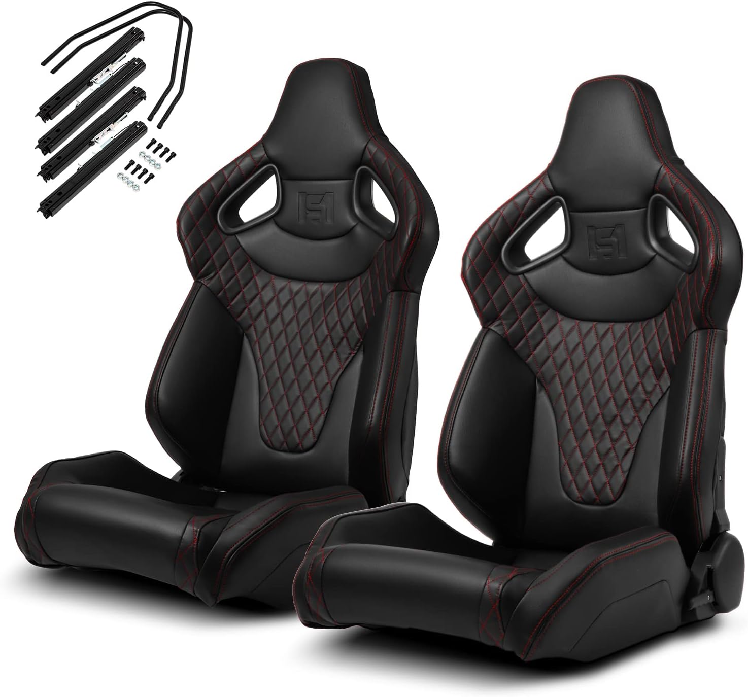 1 Pair Universal Black PVC Sport Racing Seats with Slider V266