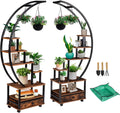 7-Tier Half Moon Plant Stand with Lockable Wheels, 71" Tall Plant Shelf with Drawer, 2 pieces Q191
