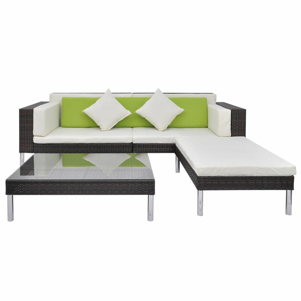 4 Piece Outdoor Conversation Set Brown Poly Rattan Sectional Sofa Set F3595