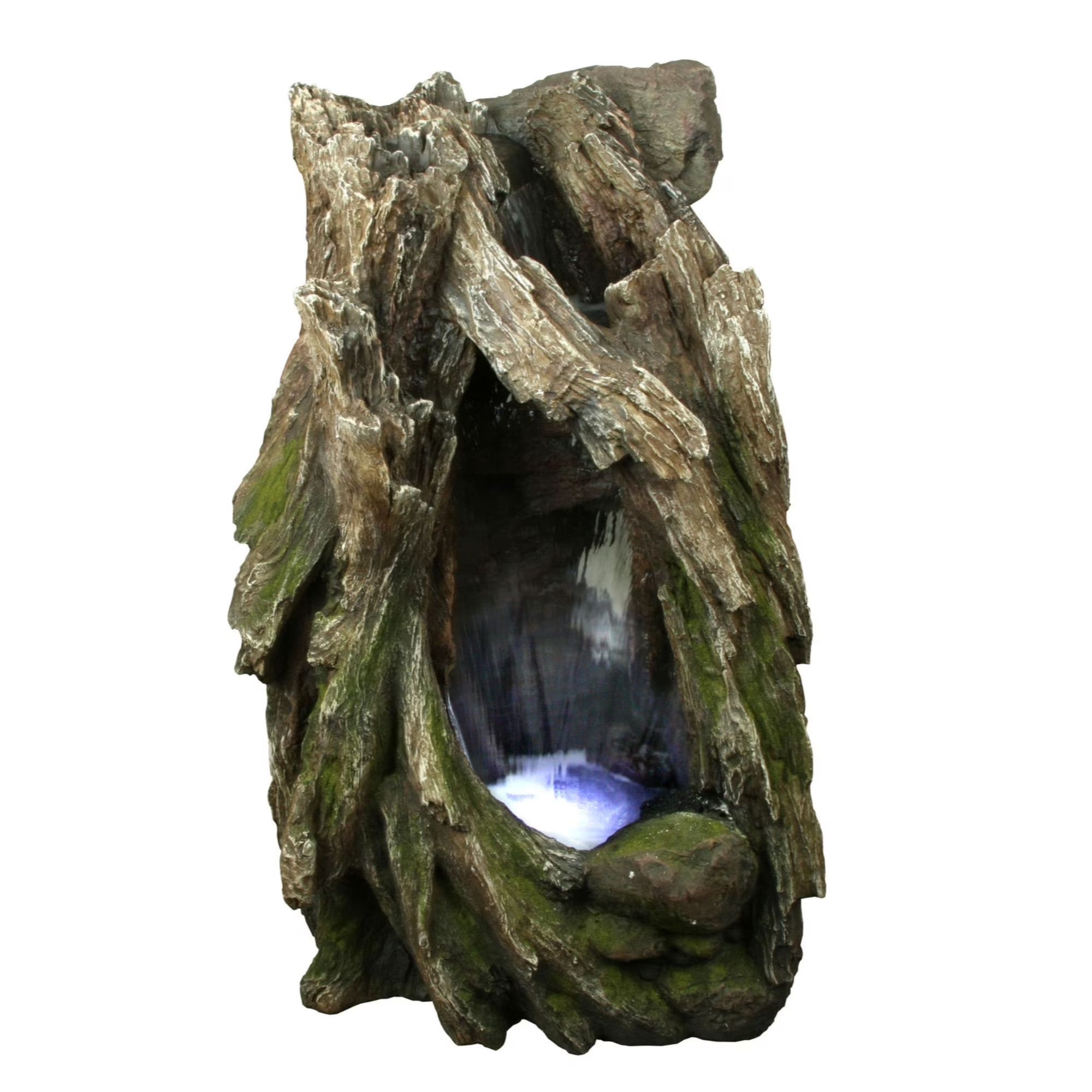 35" Brown and Green Tree Trunk Fountain with LED Lights E498241