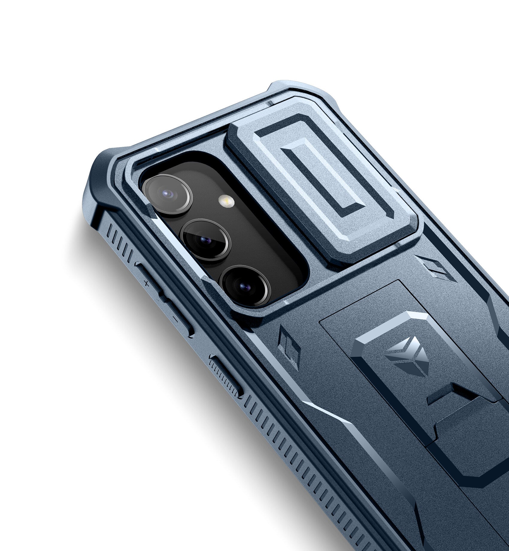 Blue Heavy-Duty Shockproof Rugged Case with Slide Camera Cover, Screen Protector & Kickstand O666