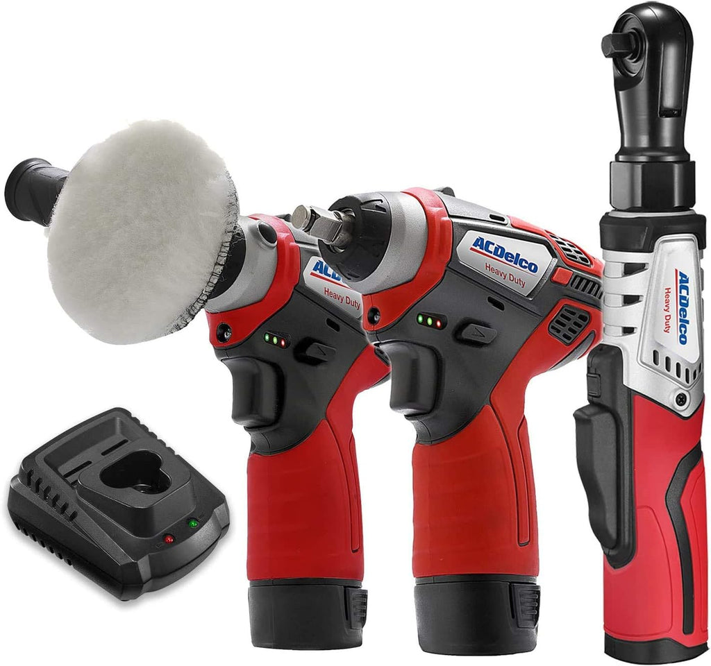 12V Cordless Li-ion Mini Polisher, Impact Wrench & Ratchet Wrench Combo Tool Kit with 2 Batteries W86933