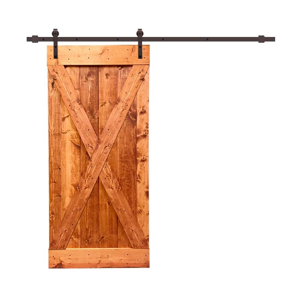 Weather Gray Stained Wood Interior Sliding Barn Door with Hardware Kit J625