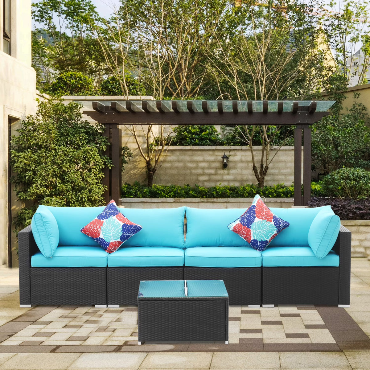 Blue 5 Pieces Outdoor Patio Conversation Sofa Set N45175