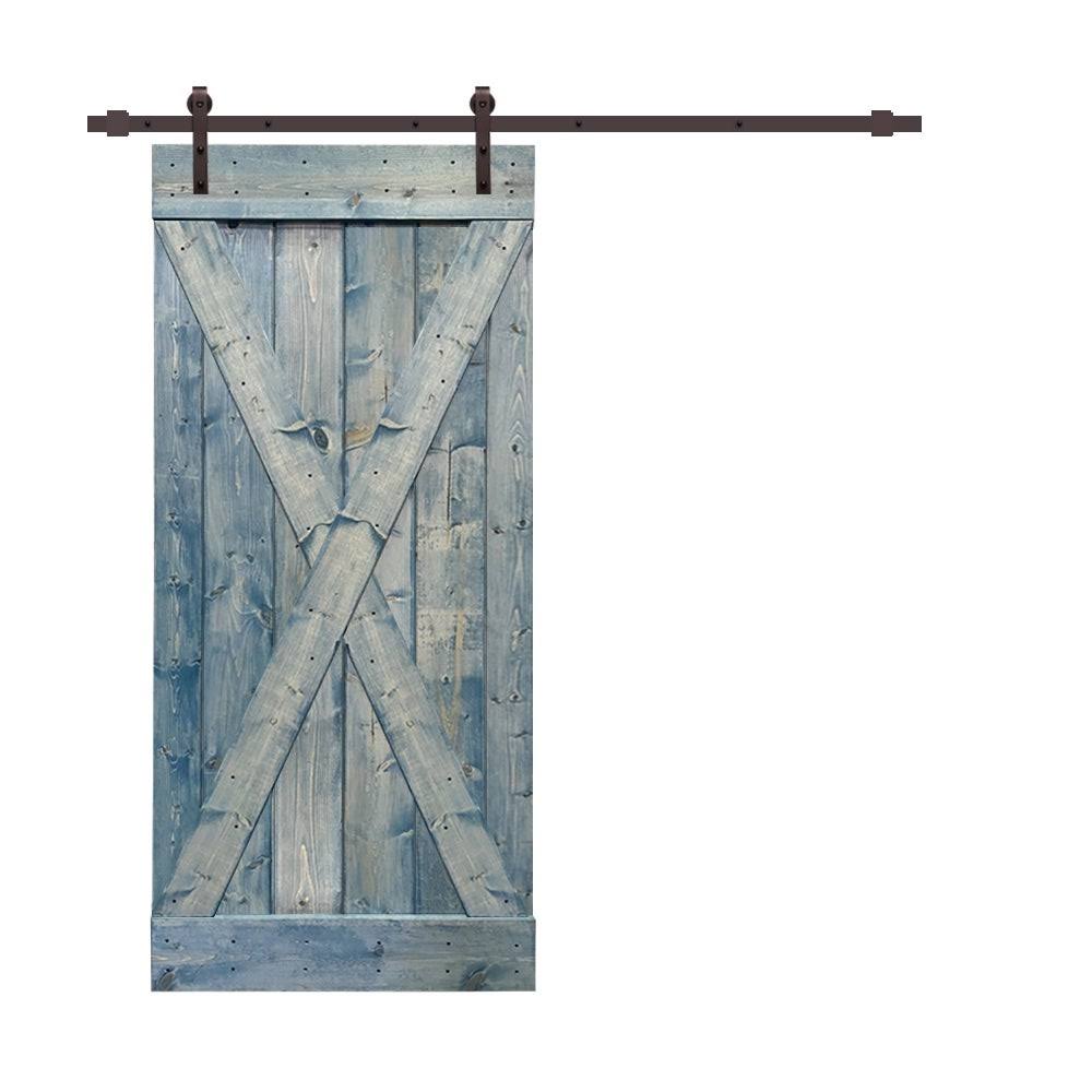 Weather Gray Stained Wood Interior Sliding Barn Door with Hardware Kit J625