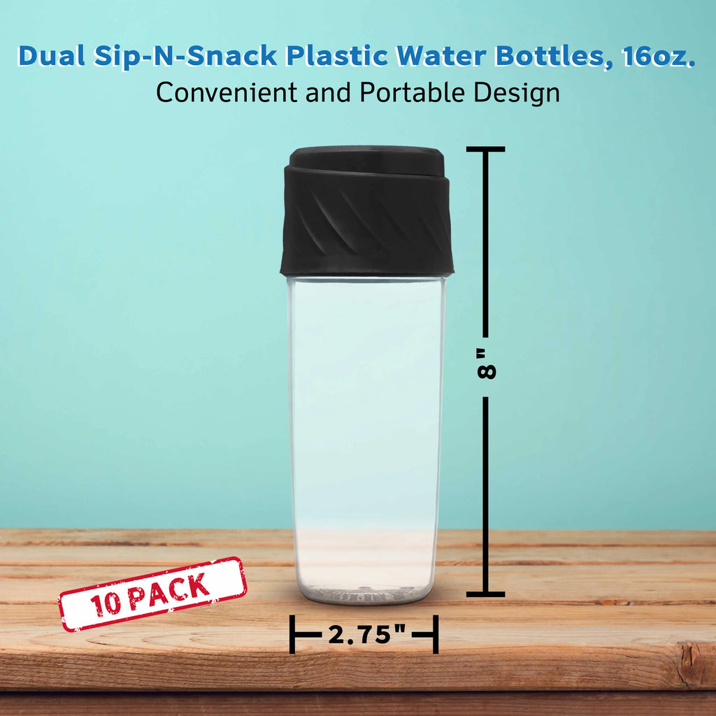 Black 16 oz Plastic Water Bottles Set of 10 J607
