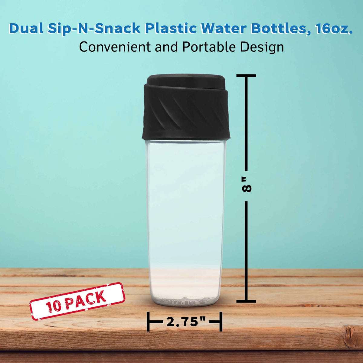 Black 16 oz Plastic Water Bottles Set of 10 J607