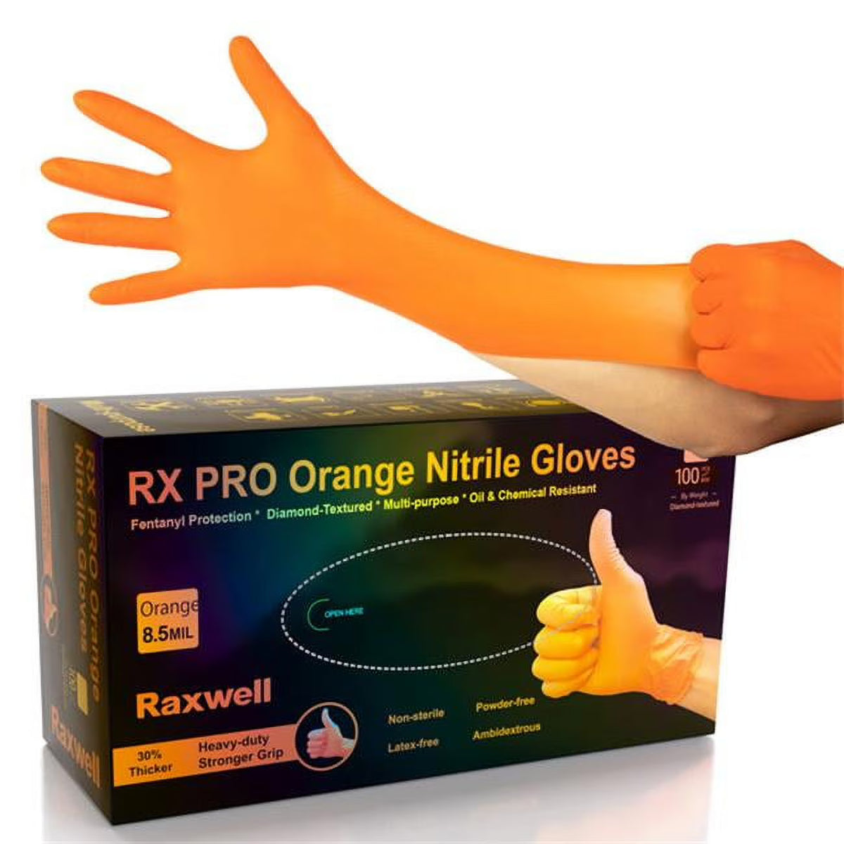 Orange Nitrile Disposable Gloves, Large, 100 Count per Box K445