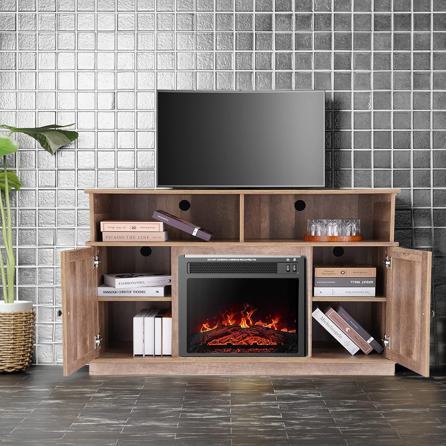 Electric Fireplace TV Stand with Heater for TVs up to 50 Inch J9885