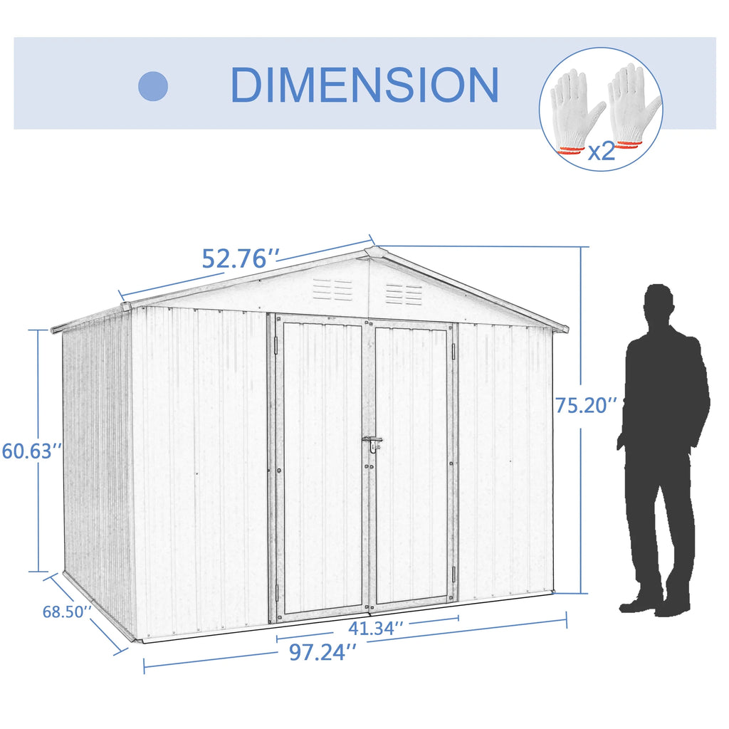 White Metal Garden Shed with Hinged Door Lockable Q2218