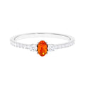 Oval Orange Sapphire Solitaire Ring with Diamond Side Stones, 10K White Gold F371494