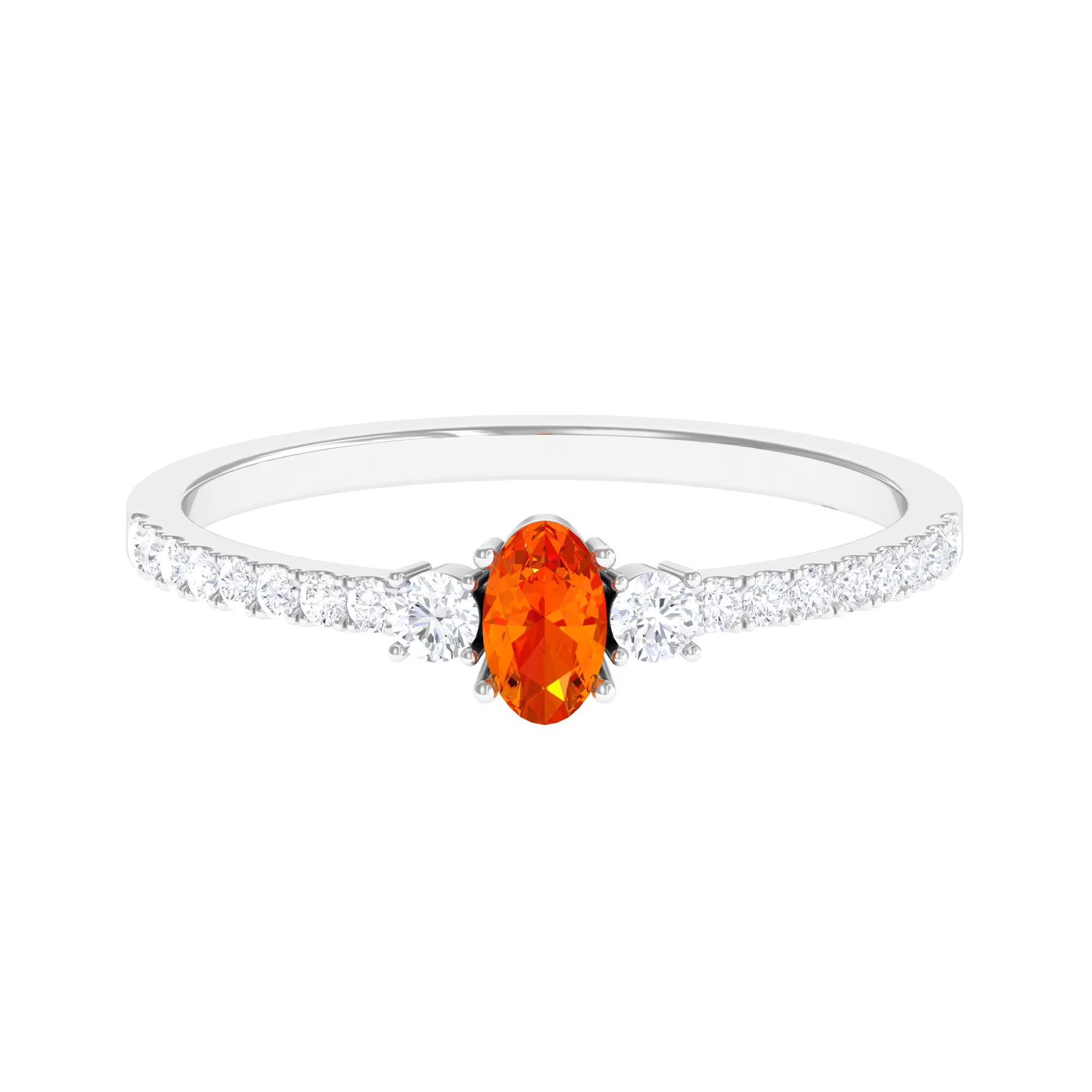 Oval Orange Sapphire Solitaire Ring with Diamond Side Stones, 10K White Gold F371494