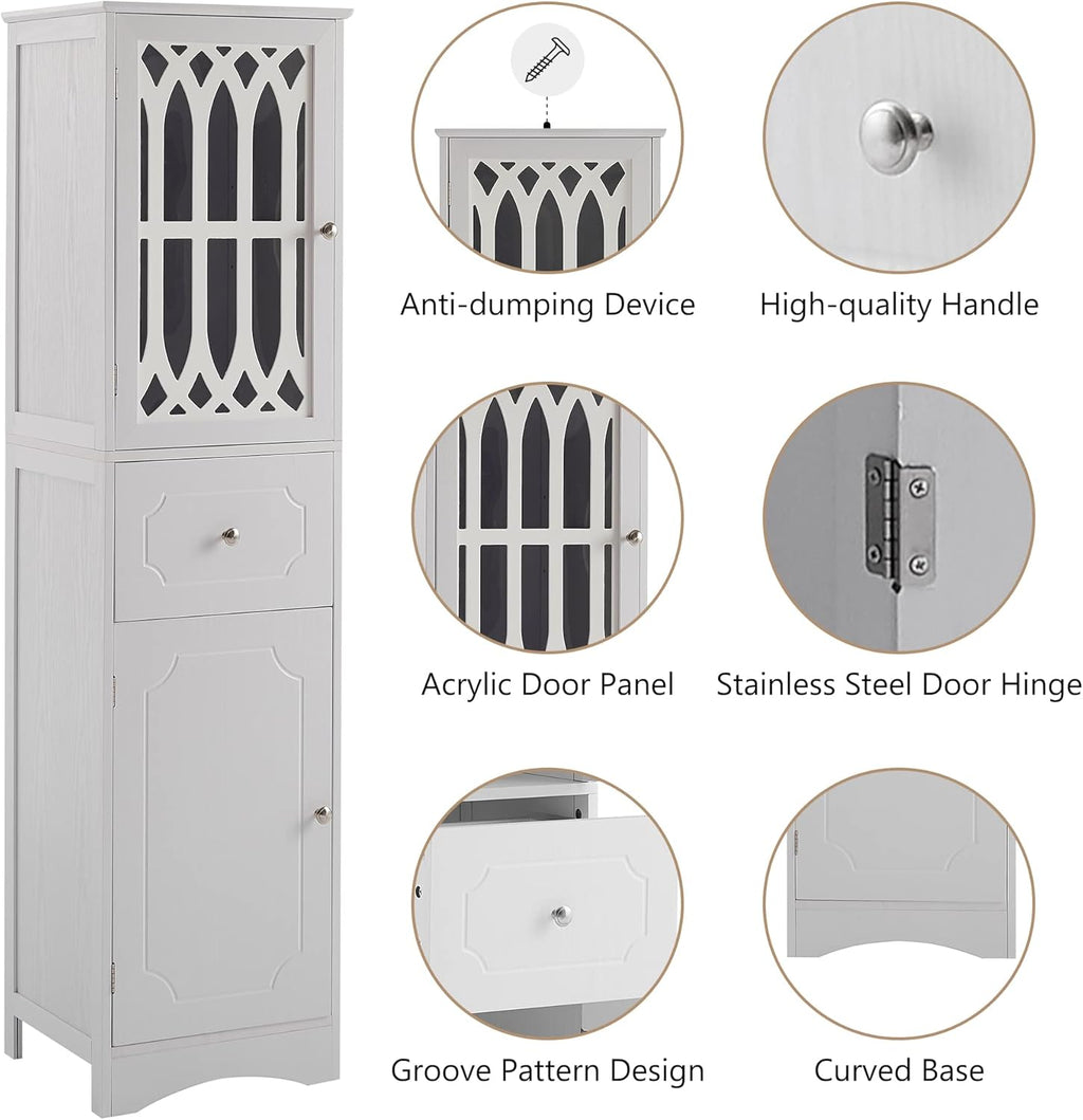 White 16.5" L x 14.2" W x 63.8" H Bathroom Storage Cabinet N563