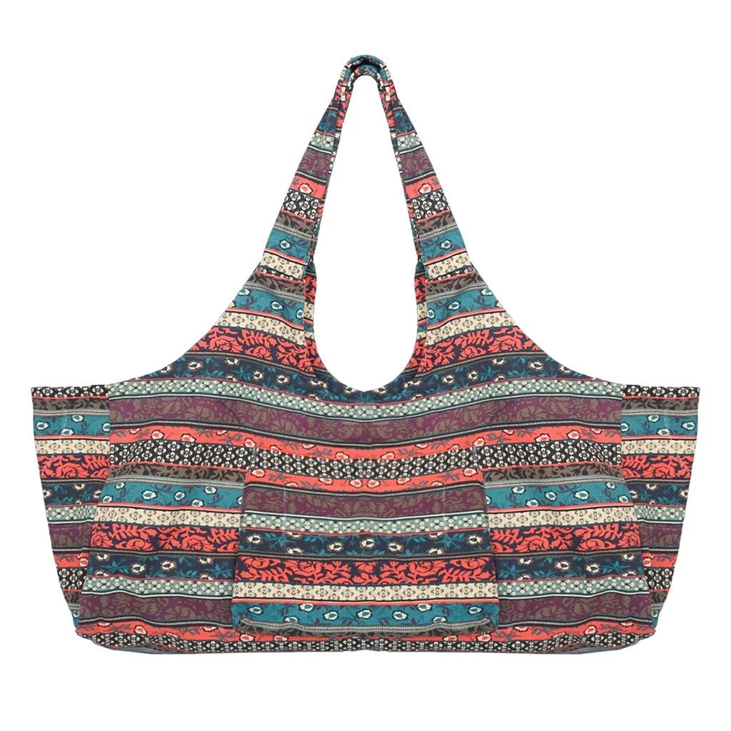Patterned Canvas Yoga Mat Tote Bag Carrier with Side Pocket U6063