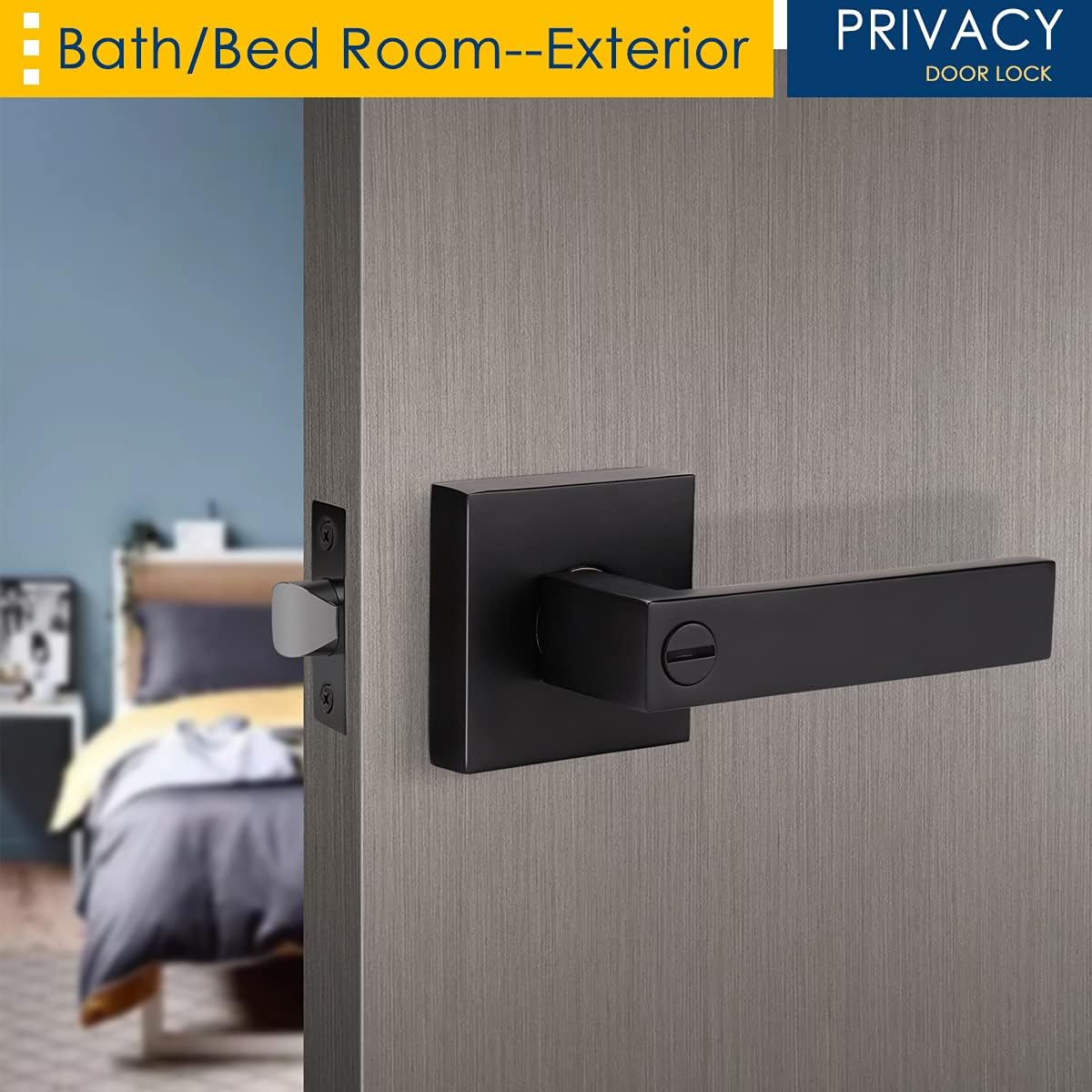 Matte Black Privacy Door Lever with Lock D4582
