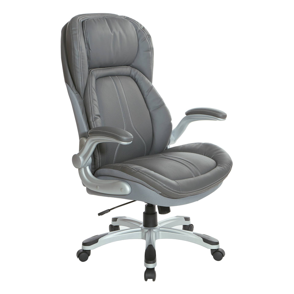 Grey Bonded Leather Executive Chair with Flip Arms Q359230