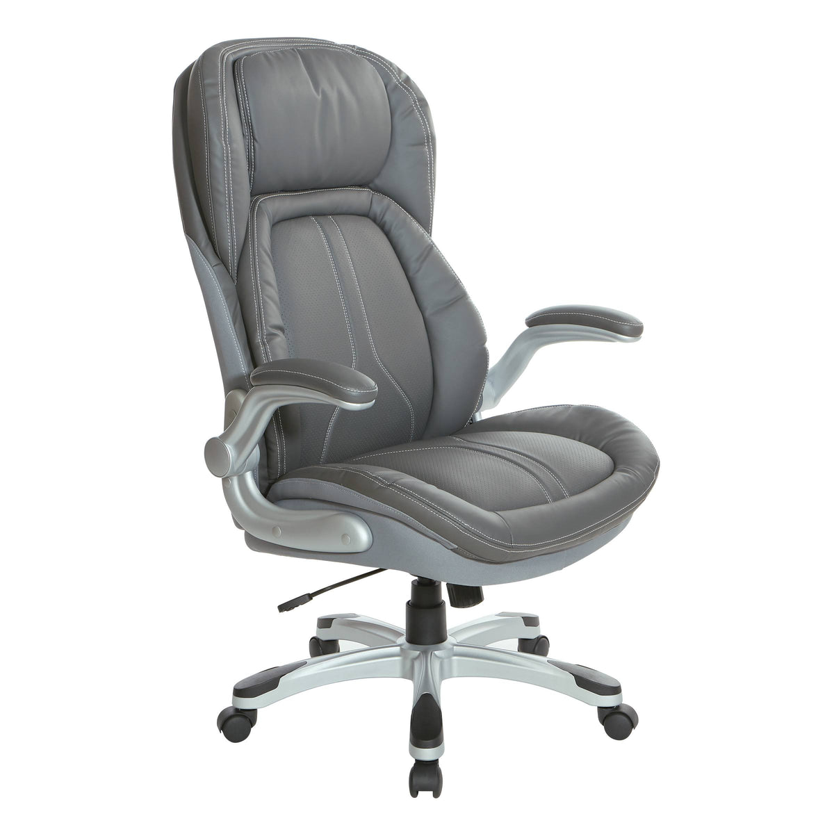 Grey Bonded Leather Executive Chair with Flip Arms Q359230